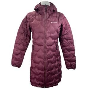 Columbia Delta Ridge Long Down Red Hooded Puffer Quilted Full Zip Jacket Size XS